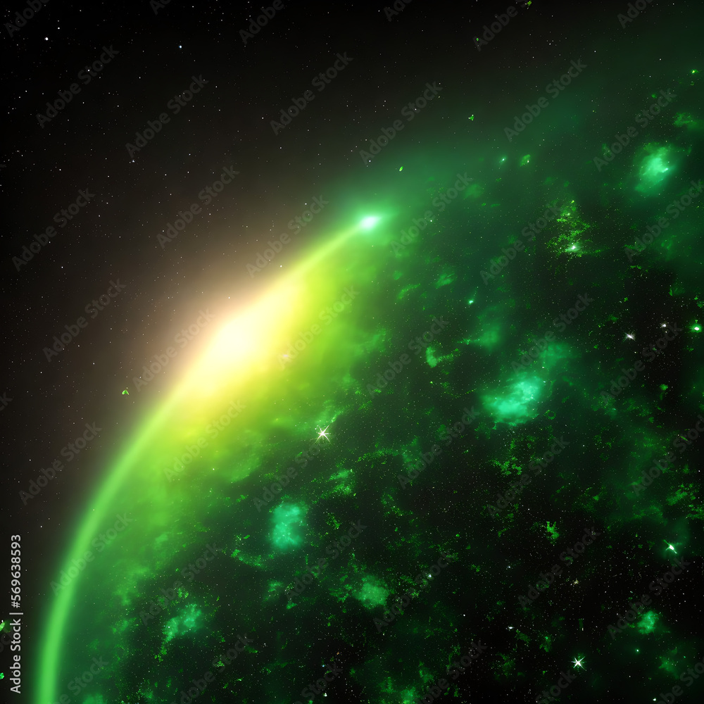 Abstract space colorful star nebula green light arch model texture render