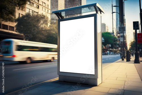 Empty space advertisement board, blank white signboard on roadside in city