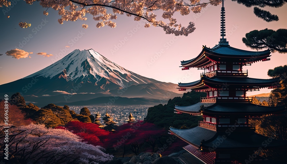 Breathtaking ancient city landscape of Japan, Japan in imagination, Generative Ai