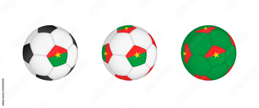 Collection football ball with the Burkina Faso flag. Soccer equipment mockup with flag in three distinct configurations.