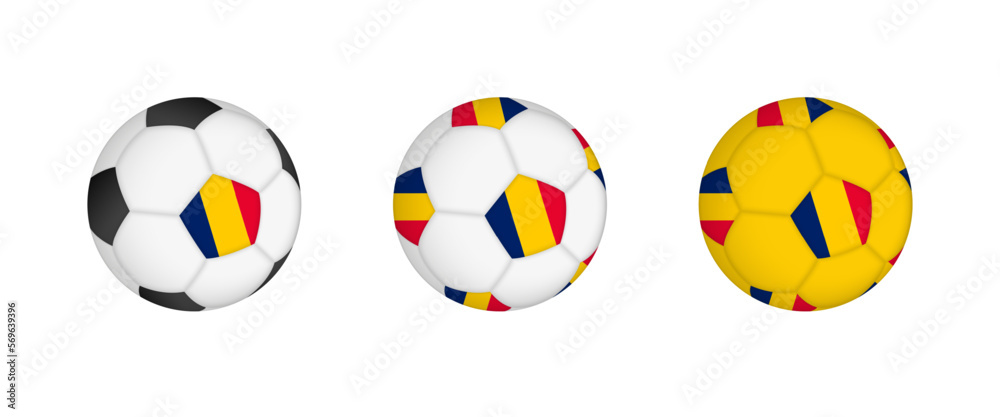 Collection football ball with the Chad flag. Soccer equipment mockup with flag in three distinct configurations. Collection football ball with the Chad flag. Soccer equipment mockup with flag in three distinct configurations.
