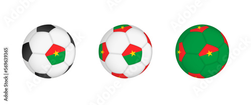 Collection football ball with the Burkina Faso flag. Soccer equipment mockup with flag in three distinct configurations.