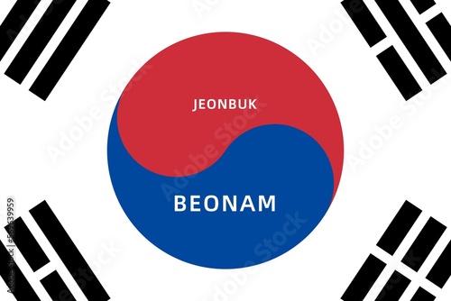 Beonam: Name der südkoreanischen Stadt Beonam in der Provinz Jeonbuk auf der Flagge von Südkorea photo