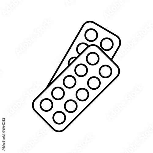 Round pills in packaging icon. Black contour linear silhouette. Top front view. Editable strokes. Vector simple flat graphic illustration. Isolated object on a white background. Isolate.