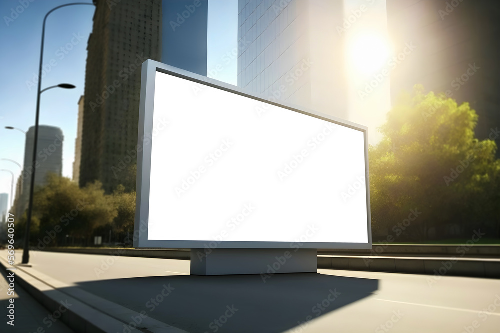 Blank white wide billboard mockup in city square Blank white wide billboard mockup in city square