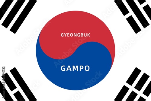 Gampo: Name der südkoreanischen Stadt Gampo in der Provinz Gyeongbuk auf der Flagge von Südkorea photo