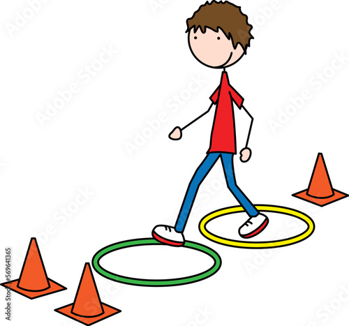 Happy Kid walking through obstacle course