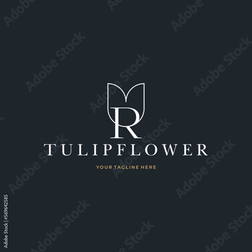 Abstract Tulip Flower Initial Letter R custom logo typography Logo Design Vector Florist Massage Illustration