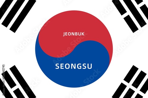 Seongsu: Name der südkoreanischen Stadt Seongsu in der Provinz Jeonbuk auf der Flagge von Südkorea photo