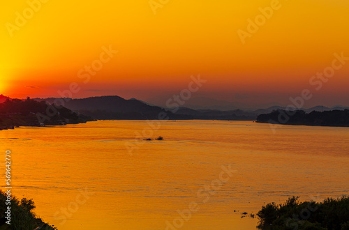 beautiful Mekong river scenery in the evening Beautiful sunrise at the Mekong River  Thai-Lao border  Loei province  Thailand.