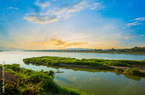 beautiful Mekong river scenery in the evening Beautiful sunrise at the Mekong River  Thai-Lao border  Loei province  Thailand.