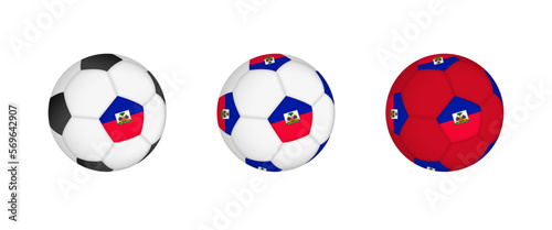 Collection football ball with the Haiti flag. Soccer equipment mockup with flag in three distinct configurations.