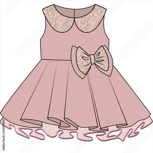 FANCY PARTY SLEEVELESS WOVEN DRESS WITH SEQUIN PETER PAN COLLAR AND TULLE INLAY FOR KID GIRLS AND TODDLER GIRLS IN VECTOR ILLUSTRATION