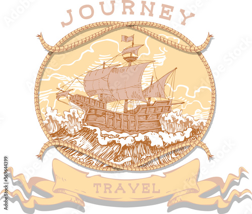 vector image of the emblem of sea voyages, regattas, cruises in the style of retro graphic line art