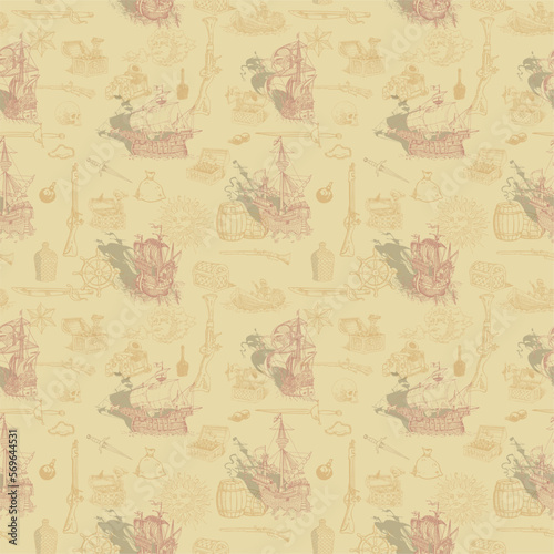 Wallpaper Mural Vector image of a seamless texture for fabrics and paper, on the background of pirate tattoos and sketches Torontodigital.ca