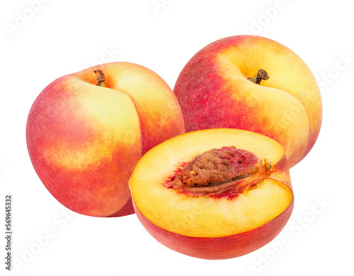 Peach fruit isolated on white or transparent background.