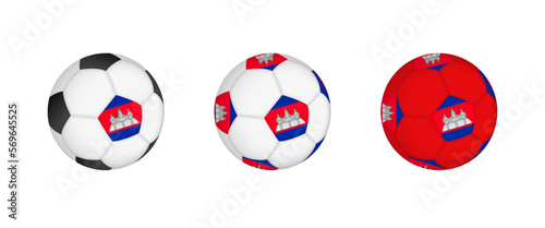 Collection football ball with the Cambodia flag. Soccer equipment mockup with flag in three distinct configurations.