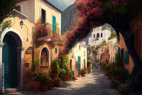 traditional italian small village, old town street , ai generative © ZoomTeam