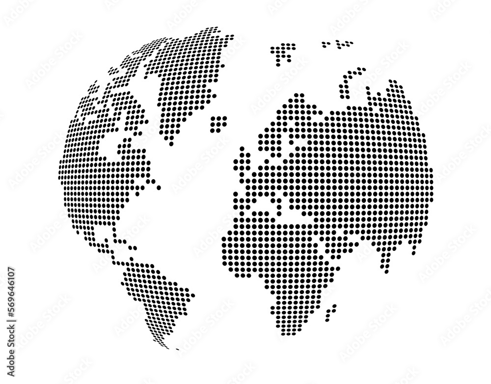 Fototapeta premium Globe, world map made of black dots. Isolated on transparent background