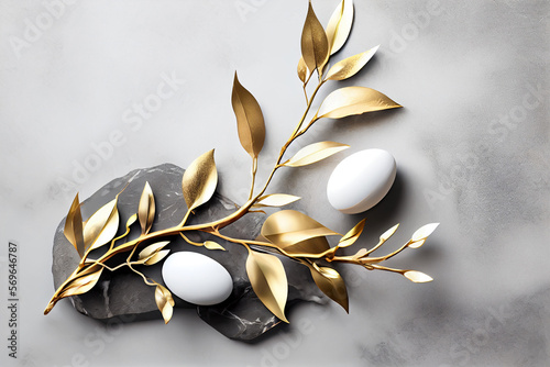 Wallpaper Mural Easter template with eggs and willow branch. Generative AI Torontodigital.ca