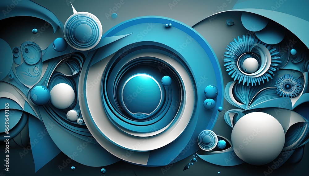 a blue and white abstract background with circles and bubbles in the ...