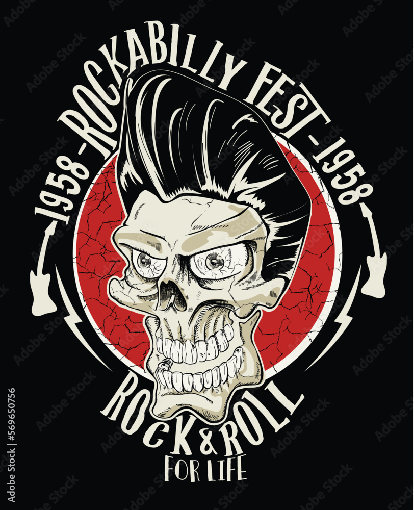 Vector poster. Brutal skull biker in motorcycle helmet print.