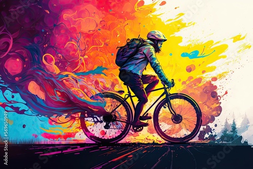 Bright Colorful Abstract Cyclist