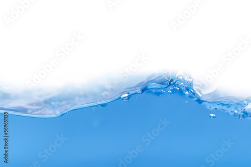 blue water splash with bubbles of air isolated on the white background