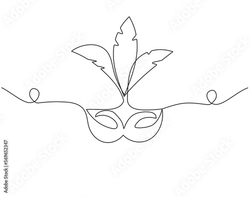 Carnival mask lineart vector illustration. Continuous one line design