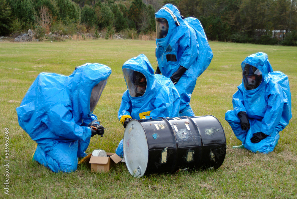 Level 5 HAZMAT Specialist Responders train during a biohazard spill