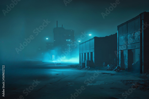 Street Night Scene with smoke and fog Background created with a generative ai technology photo