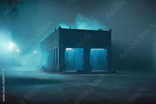 Street Night Scene with smoke and fog Background created with a generative ai technology