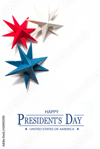 President's day.American handmade stars on white background.President's day background, holiday card. DIY festive flat lay. presidential day zero waste, paper, eco postcard.