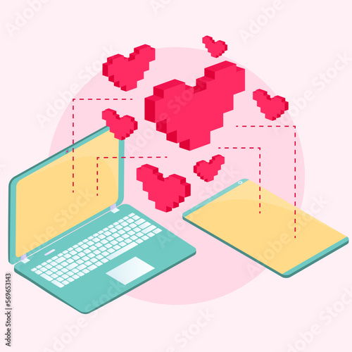 Valentine day pixel concept. 3d message gifts for boyfriend and girlfriend, wife and husband. Love isometric concept wallpaper, card. Happy Valentines Day 14. Love, honesty, romantic, relationship