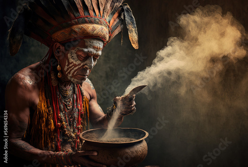 Fototapet "Ayahuasca and shaman guiding on a journey of self-discovery through the power of plant medicine
