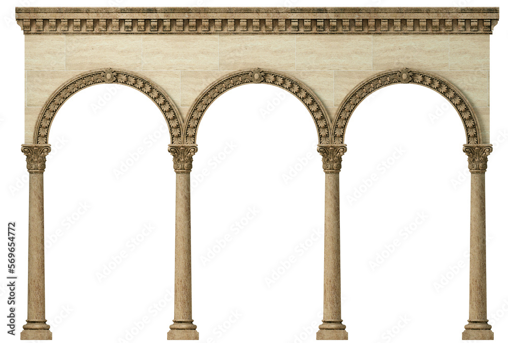 Fototapeta premium Marble antique wall arcade of the ancient world