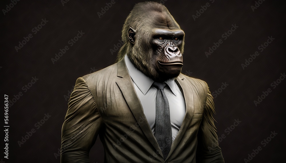 Portrait of a Eastern Lowland Gorilla in a Business Suit, Ready for Action. GENERATED AI.