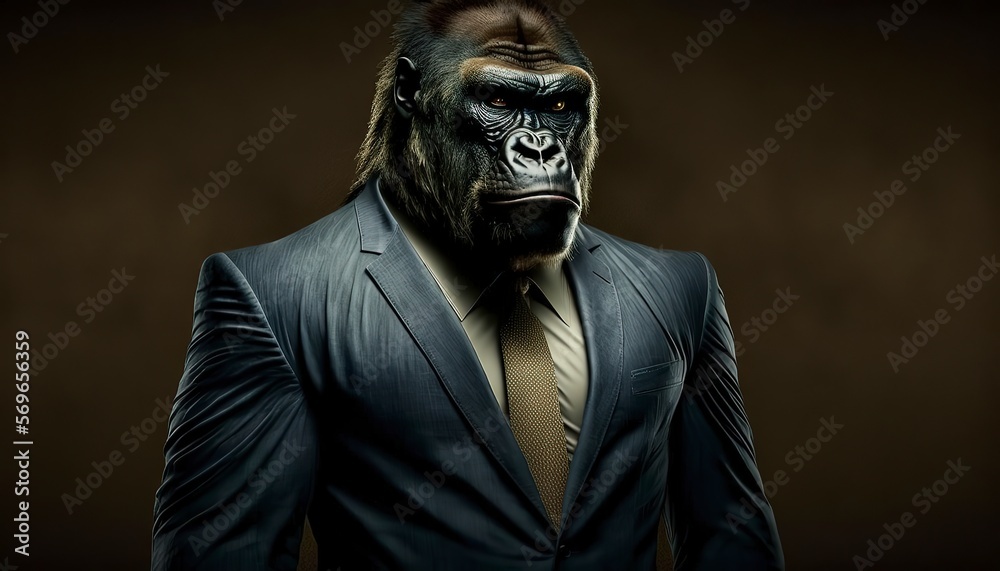 Portrait of a Eastern Lowland Gorilla in a Business Suit, Ready for Action. GENERATED AI.