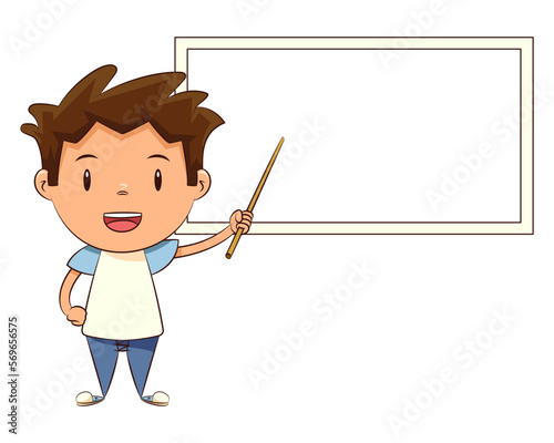 Child pointing whiteboard