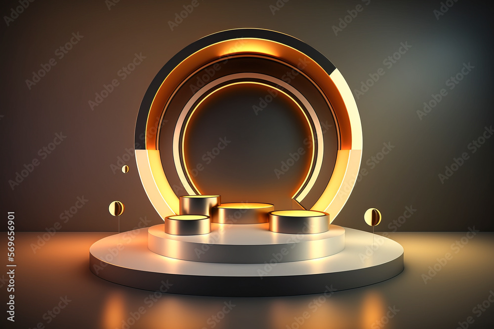 3d stage with circular mezzanine for product presentation or main sample. creative background design. presentation, created with Generative AI technology