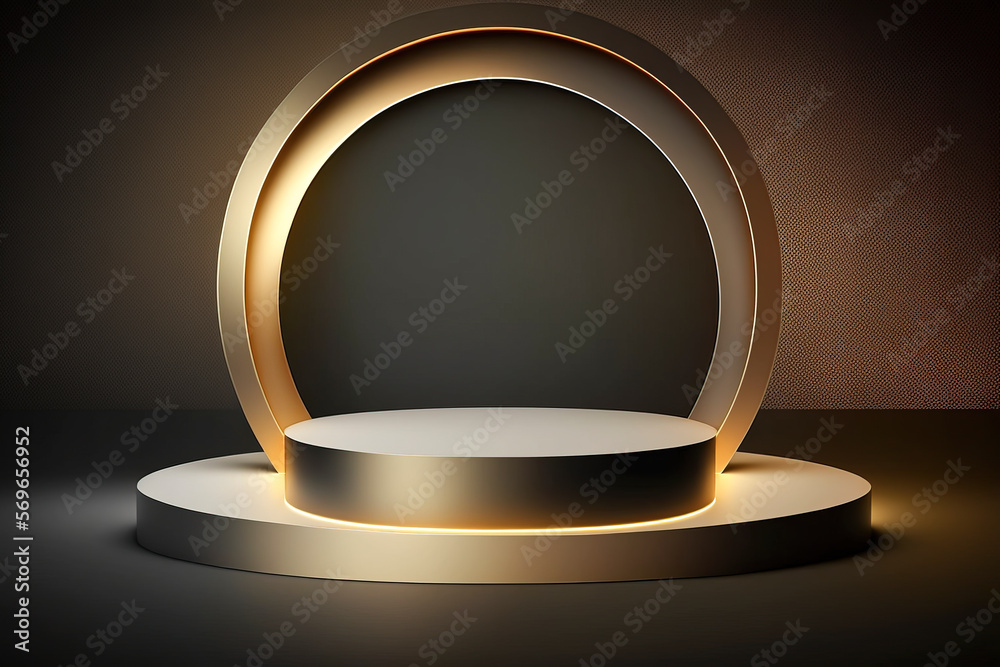 3d stage with circular mezzanine for product presentation or main sample. creative background design. presentation, created with Generative AI technology