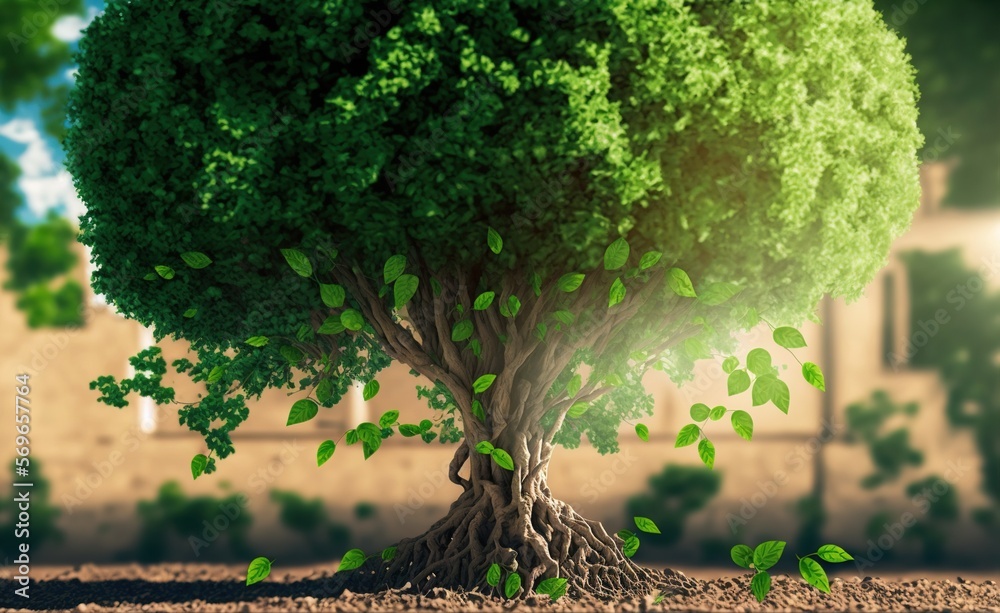 Obraz premium Green energy tree with green leafs