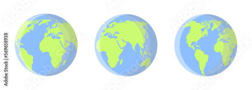 globe icons. Earth hemispheres with continents. vector world map set. Vector illustration