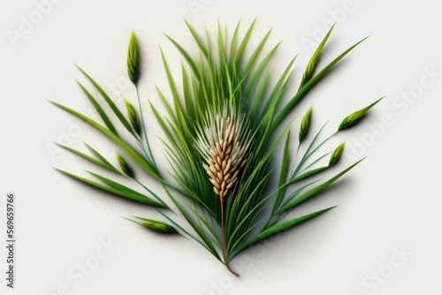 Top shot of wheat grass against a white background. Generative AI