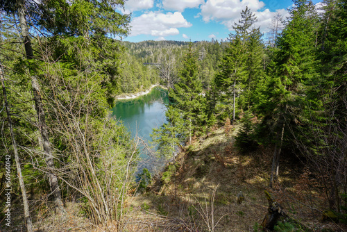 lake in a mountain and forest scenery. beautiful lake Erlaufstausee in Austria in famous hiking area Oetscherland