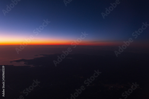 Beautiful dark colored sky after sunset from above. Amazing sky view
