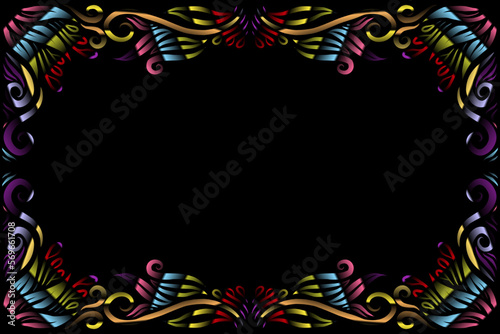 Beautiful frame aleidoscope symmetrical colourful gradient flowers line art of traditional abstract symbol batik dayak ornament design template elements 