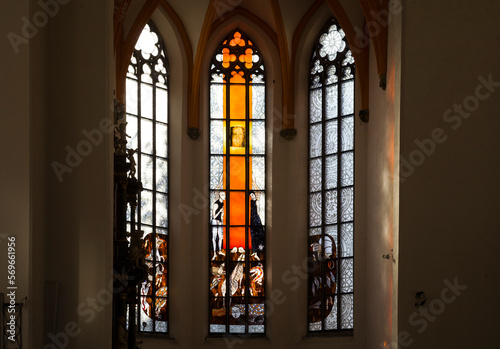 Stained glass windows of the church of St. Matthias the Apostle in Wrocław. Poland.