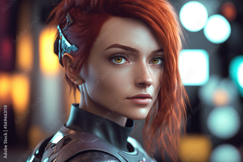 Beautiful girl avatar for metaverse or cyberpunk in futuristic metallic suit, on blurred background | Generative AI Production Beautiful girl avatar for metaverse or cyberpunk in futuristic metallic suit, on blurred background | Generative AI Production