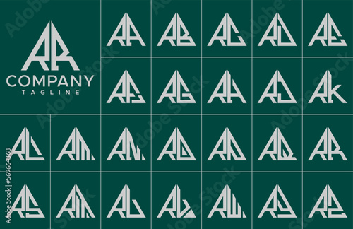 Modern simple line triangle initial letter R RR logo design set